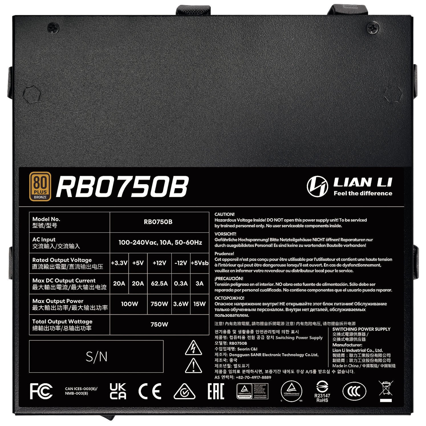 Fonte de Alimentação Semi-Modular Lian Li RB 750W 80+ Bronze